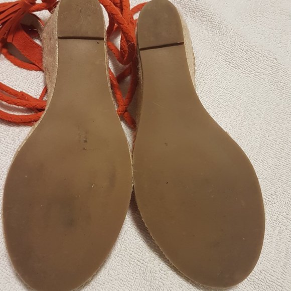 Steve Madden 6.5 M Espadrilles Pump Heel Orange Red Suede Like new ankle tie - Picture 6 of 6